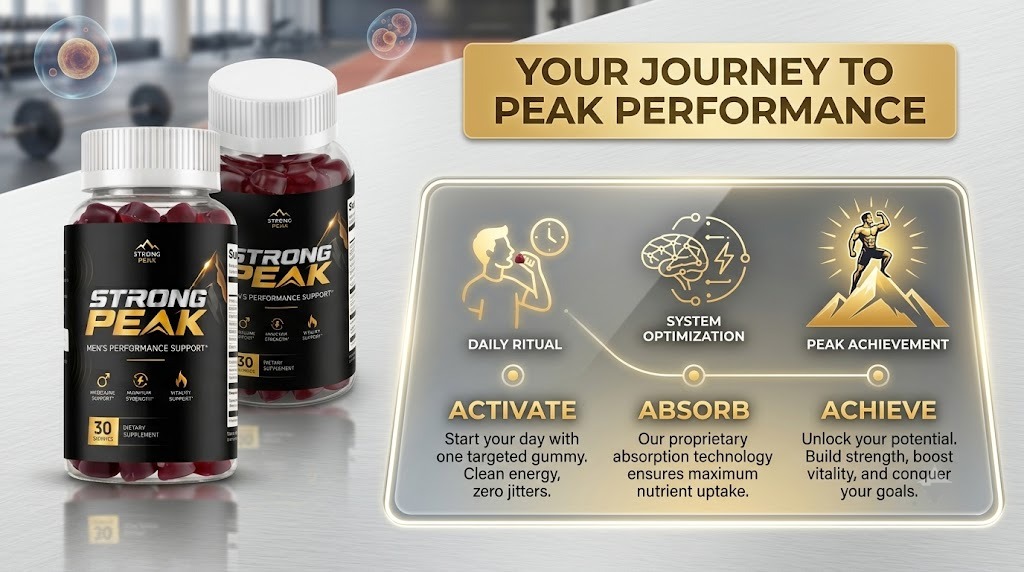 Strong Peak journey to peak performance infographic: activate, absorb, achieve